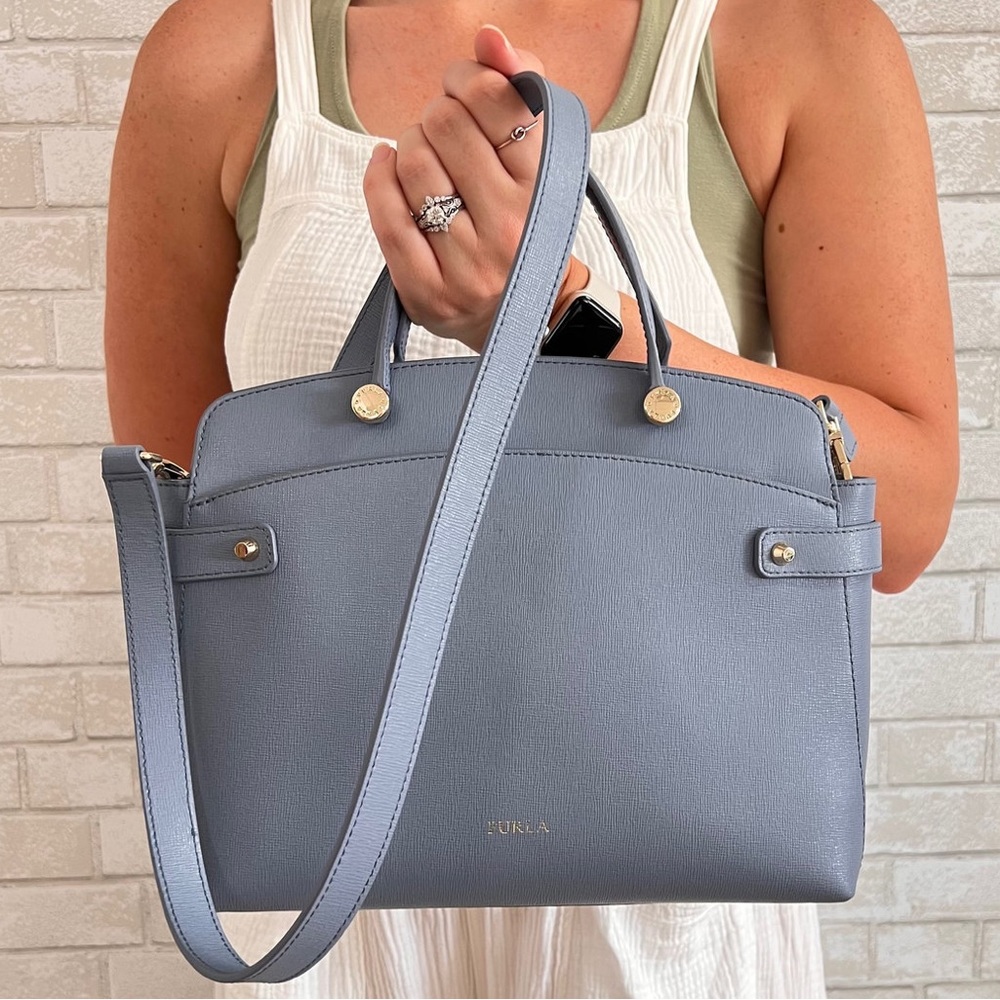 Furla Leah Blue Leather Satchel